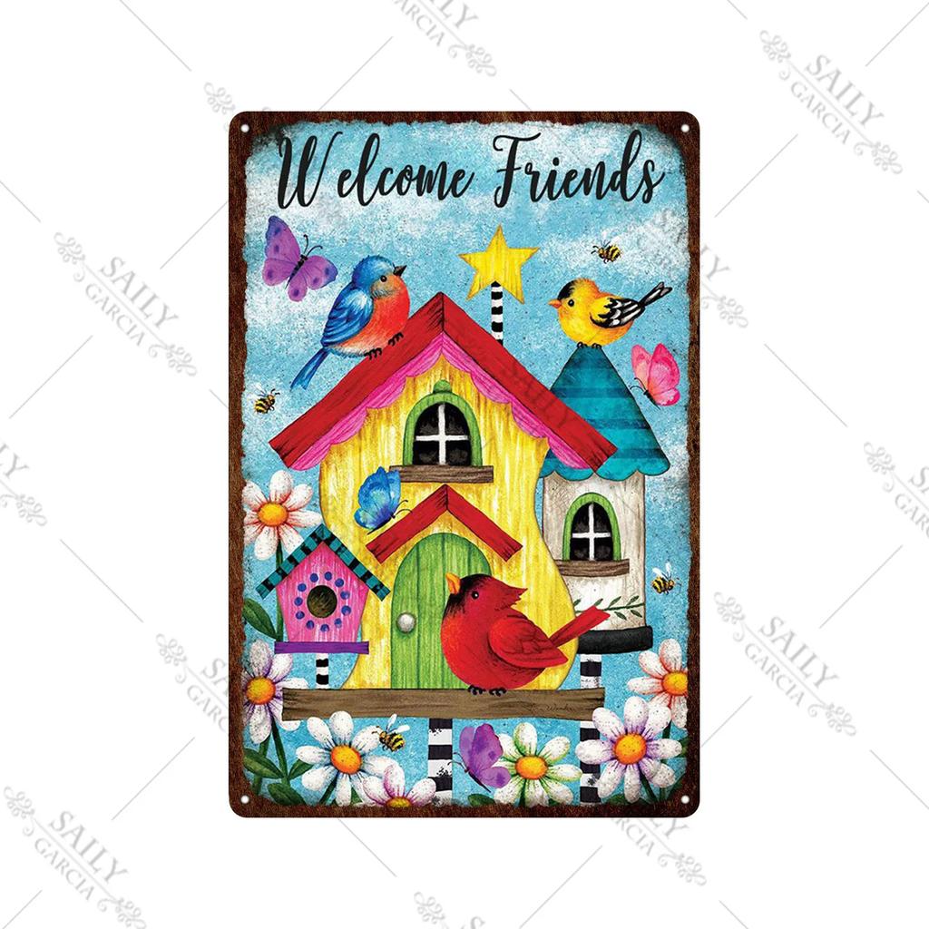 Welcome Home Vintage Metal Tin Sign Garden Wall Decor Metal Poster Sweet Home Tin Sign Family Farm Beach Hut Metal Plates Pla