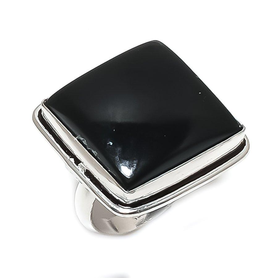 Natural Black Onyx Gemstone 925 Sterling Silver Jewelry Ring Size 7.5 l2i83