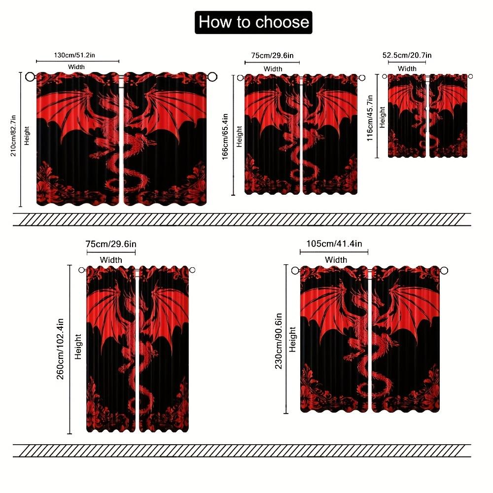 2pcs Bohemian Exotic Dragon Print Curtains - Black with Red & White Dragon Design   Light Filtering Polyester   Rod Pocket for Eas