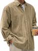 Men's Solid Color Corduroy Button Down Shirt, Loose Fit Lapel Casual Long Sleeve Shirt