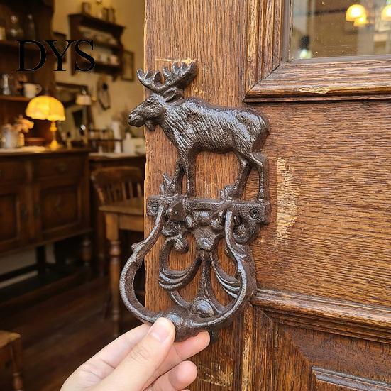 Rostfreier Türklopfer Vintage Gusseisen Elchklopfer, Verdickter Schmiedeeisen Retro Wanddekor mit geschnitzter Basis, Vorgebohrte Löcher Zuggriff für