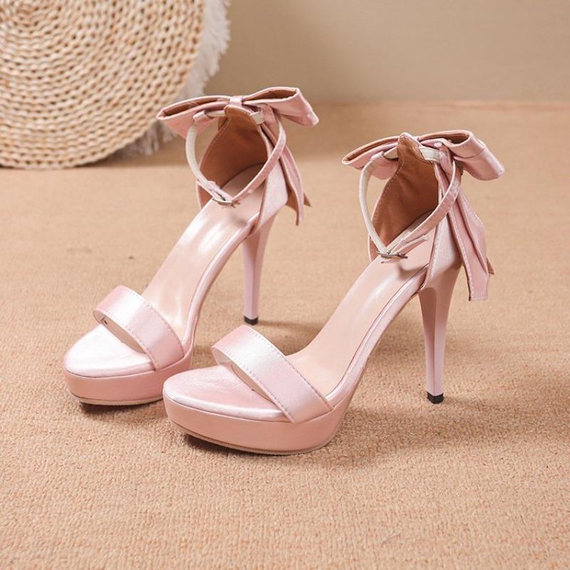 2026 New Bow European Station Sexy Black Super High Heels Side Empty Fish Mouth Sandals Thin Heels Fashion Shoes