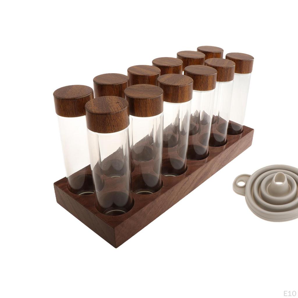 Coffee Beans Storage Tubes Bean Cellars with Walnut Wooden Stand Glass Vials for Cafe Retail