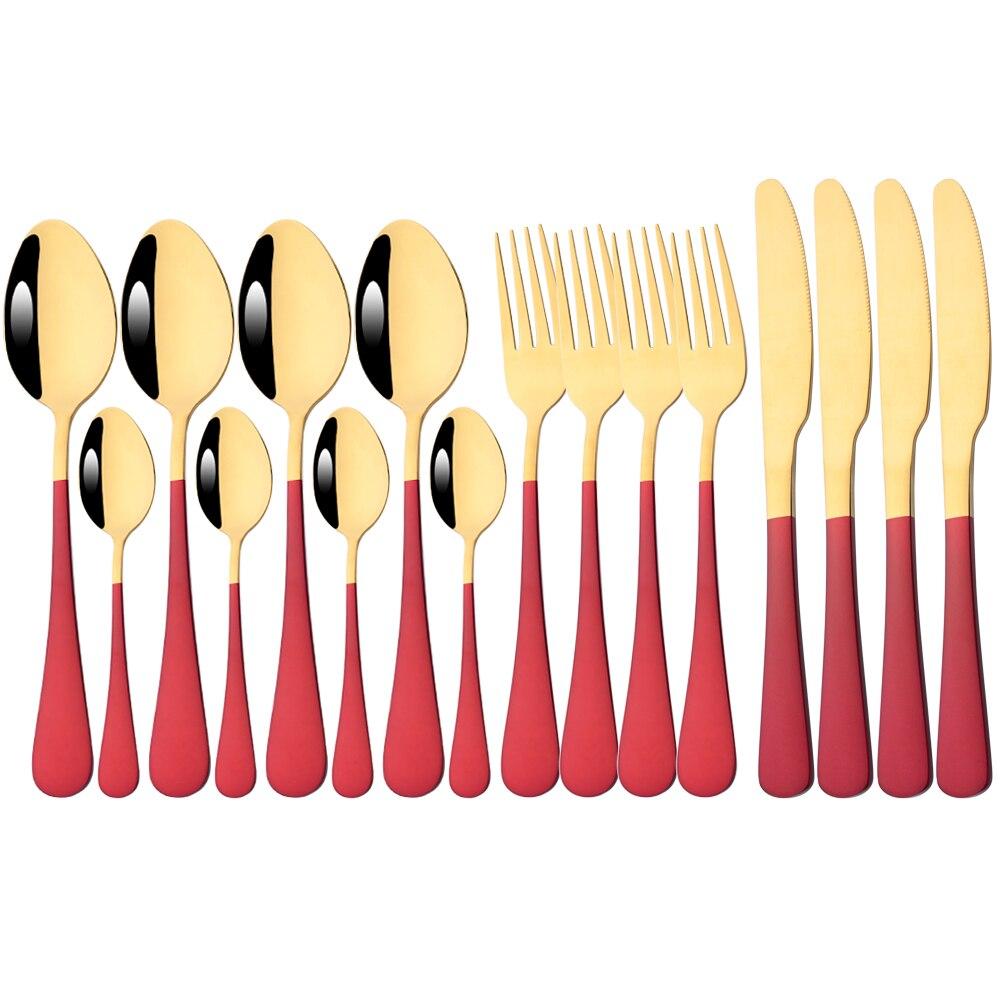 16Pcs Multicolor Dinnerware Set Stainless Steel Silverware Knife Fork Spoon Cutlery Mirror Flatware Kitchen Dinner Tableware Set