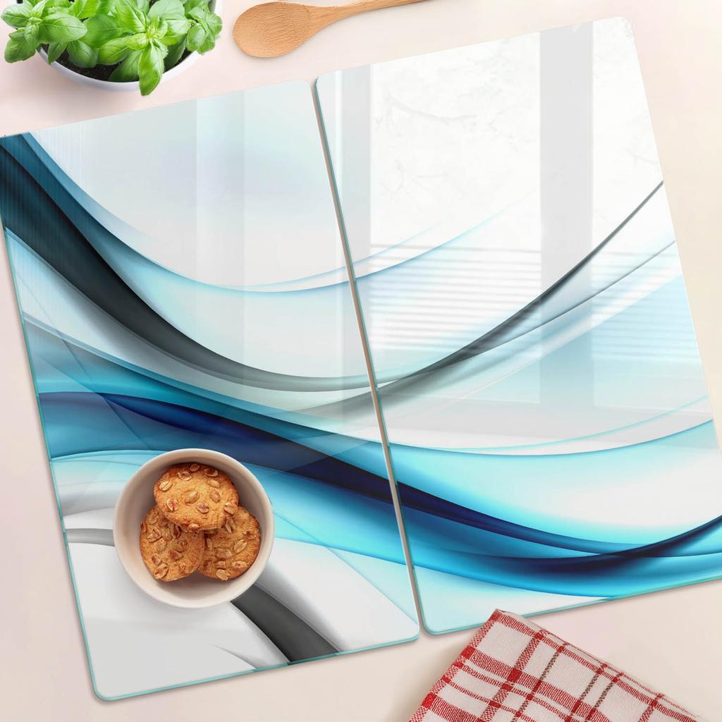 Tempered Glass Kitchen Splashbacks Abstract Waves Graphics 2X30X52 Cm
