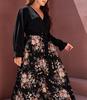 Women's Plus Size V-Neck Floral Patchwork Dress - Long Sleeve & Age-Reducing