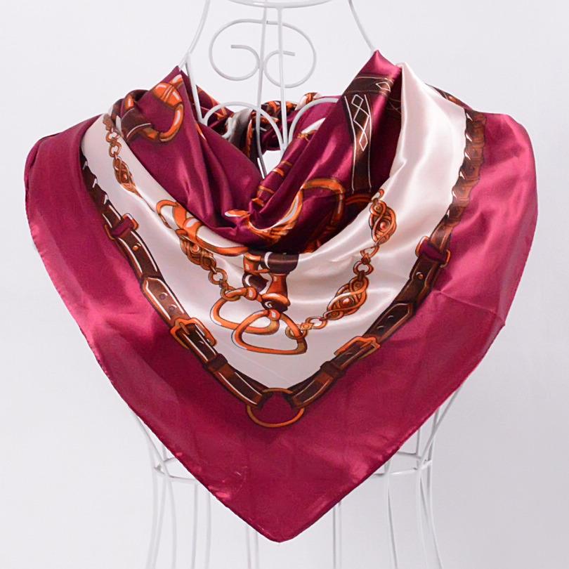 [BYSIFA] Ladies Sweet Pink Purple Square Scarves Autumn Winter Satin Scarves Muslim Headscarves 90*90cm Crepe Satin Silk Scarf