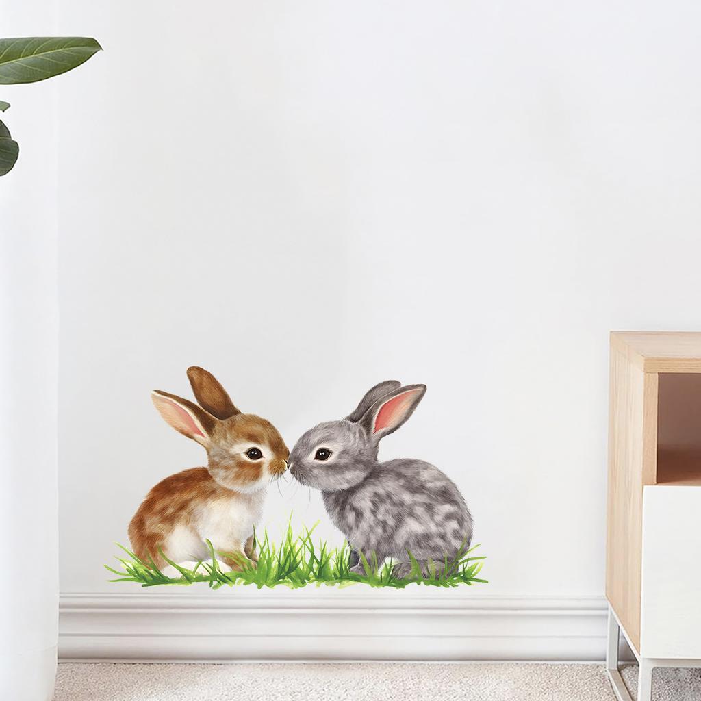 Kreslený králíček na trávě Samolepky na zeď, Roztomilé odnímatelné samolepicí dekorace do obývacího pokoje, Domácí dekorace