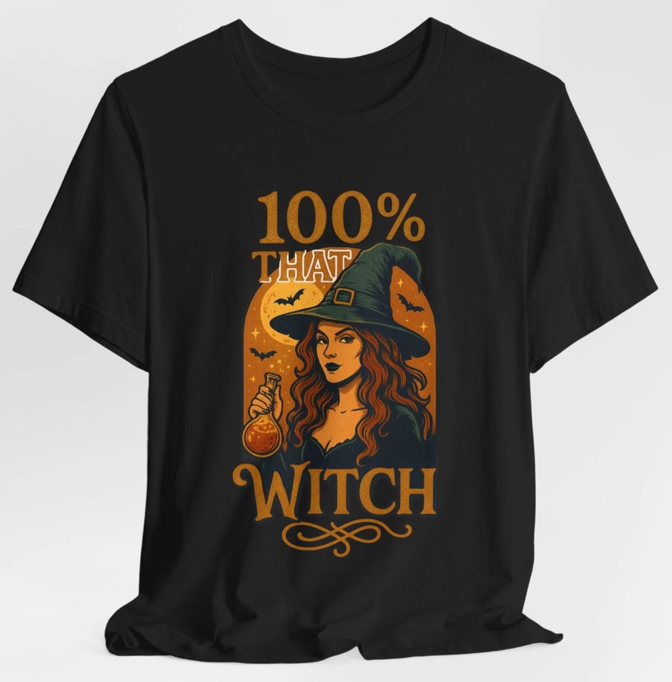 100% That Witch T-Shirt Funny Witchy Halloween for Women, Retro Witch Graphic L