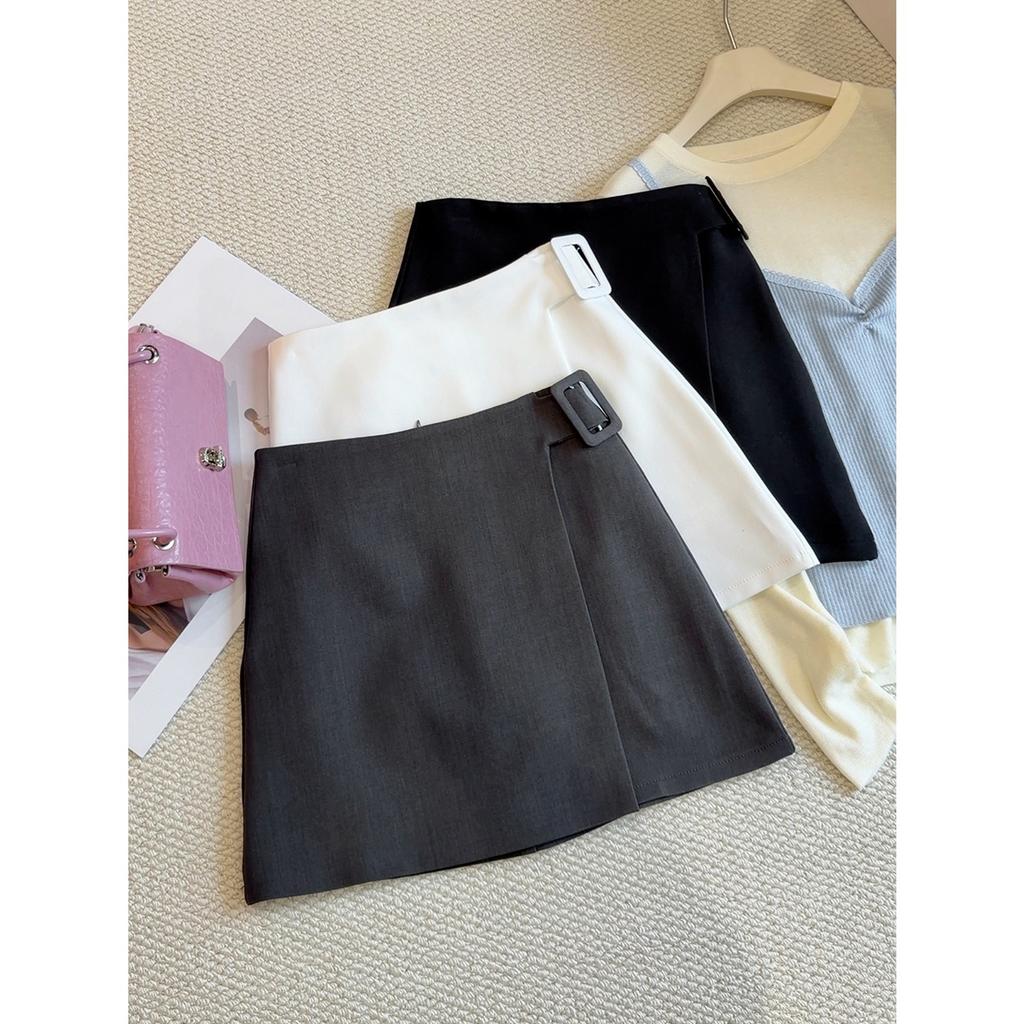 Women's High Waist A-Line Skirt Loose Fit Casual Wrap Short Skirt with Belt
