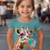 T-shirt Grafica a Fumetti Giraffa da Ragazza Maglietta Manica Corta Stampa Estate Primavera Attiva Moda Carino Bambini Esterno Casual Quotidiano