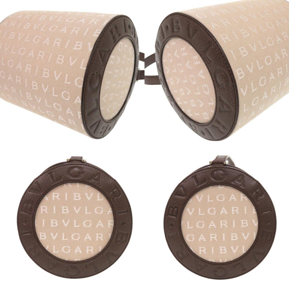 Used AUTHENTIC BVLGARI Drum Type B.zero1 Logomania Bag Beige/Brown Canvas/Leather