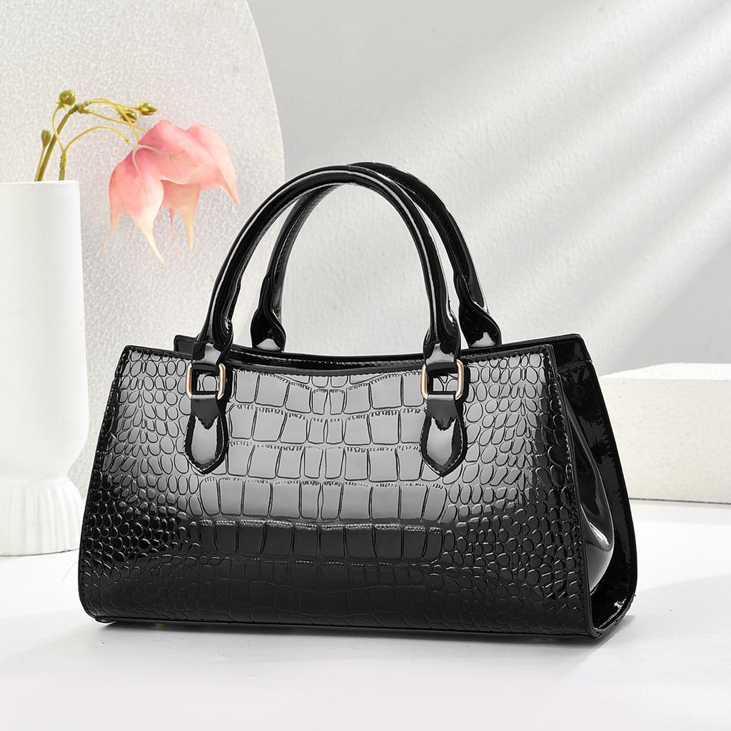 Women’s Light Luxury Shiny Crocodile Pattern Top Handle Bag, Elegant Shoulder Crossbody Purse For Middle-Aged Moms