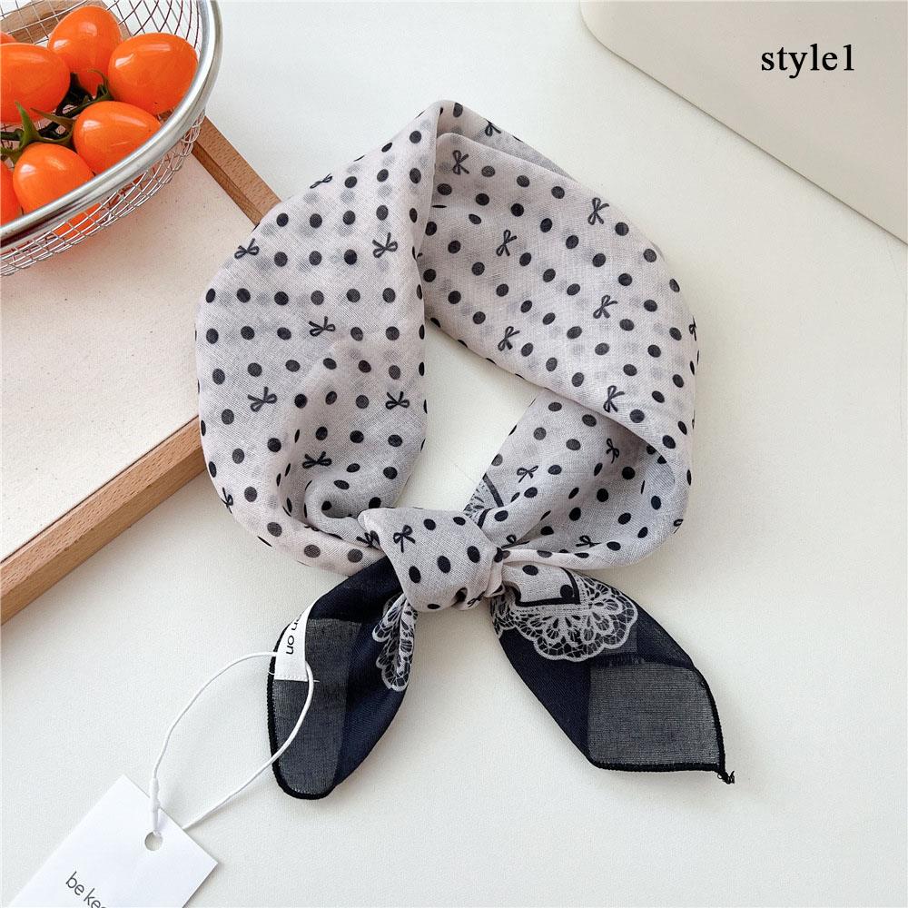 Polka Dot Flower Printed Headscarf  INS Style Sun Protection Headband Towel Women Korean Cotton Linen Square Scarf Bandana New