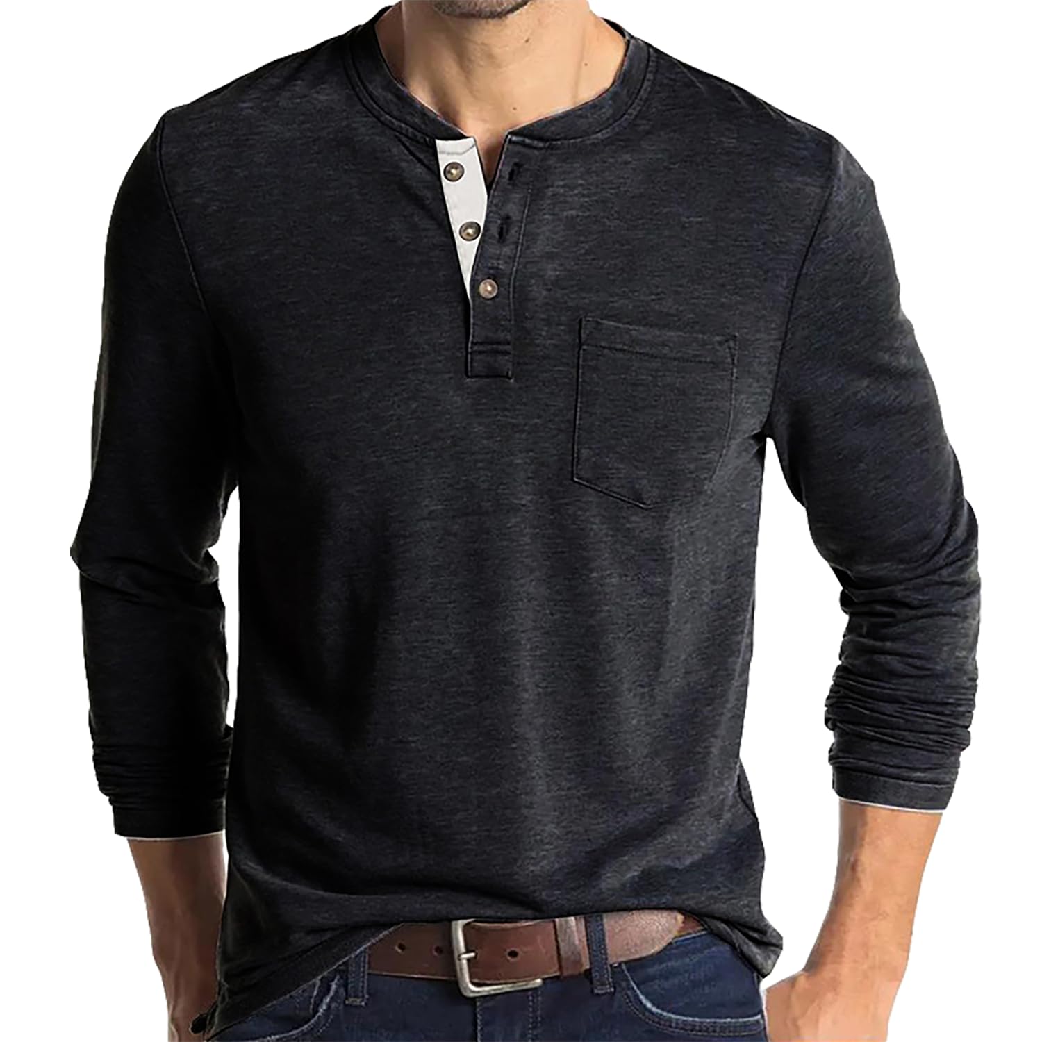 

myouhuo Men s American Size Loose Fit Henley T-Shirt with Pockets, Dark Gray, Perfect for Everyday Wear or Loungewear, Size 2XL