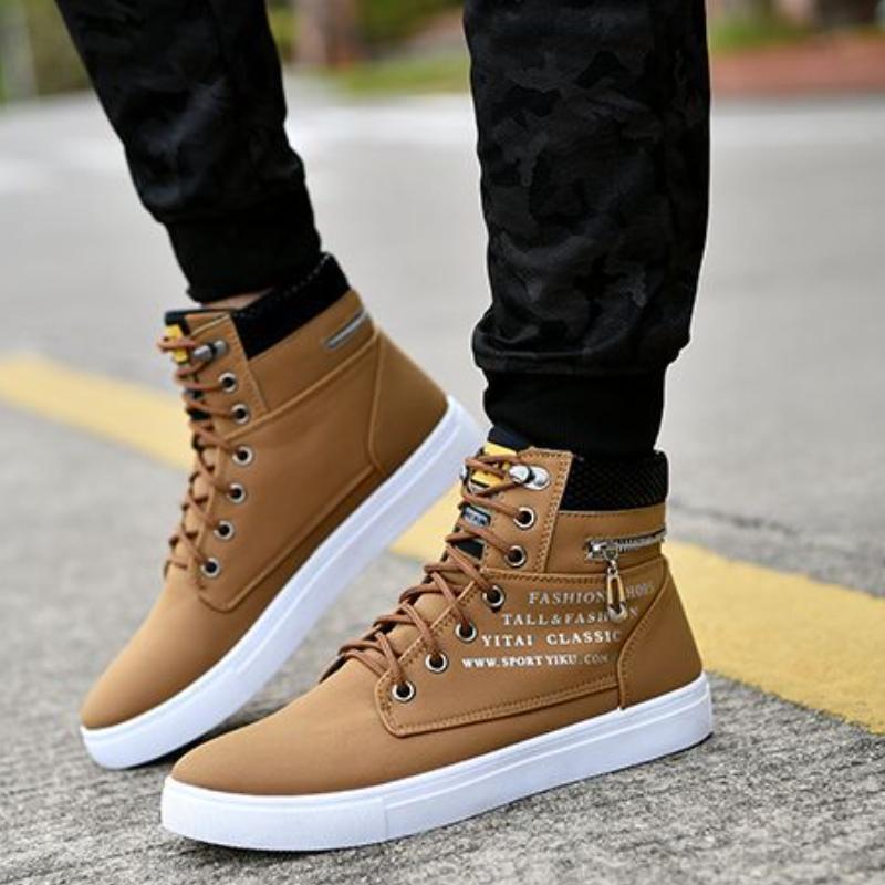 Spring High Top Men Shoes Luxury Leather Men's Sneaker Fashion Lace-up Ankle Boots Comfortable Mens tennis Shoes Plus Size 38-48