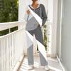 Women's V-Neck Printed Long Sleeve Hoodie Loungewear Set with Pockets - Loose Fit 2 Piece Casual Sleepwear Pajama Set for Home