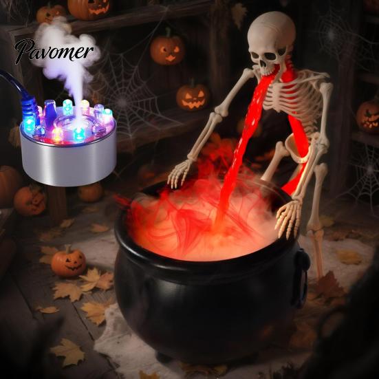 Spooky Mist Maker for Haunted House Halloween Witch Cauldron Fog Machine, Ultrasonic with Glowing LED, Dark Themed Tabletop Ornaments Party