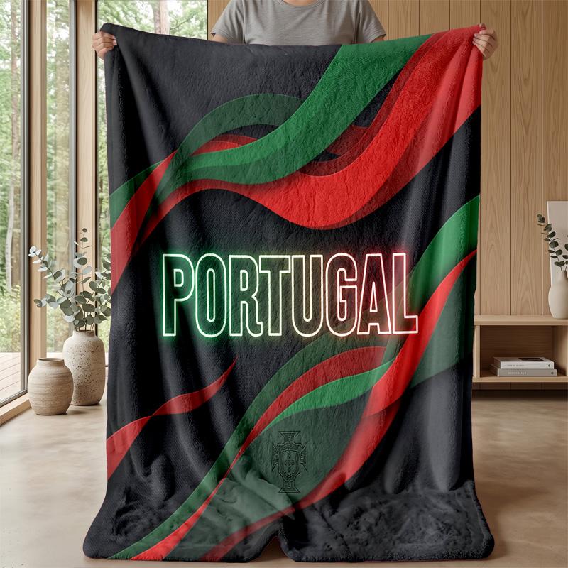 Portugal Football Printed Flannel Blanket Skin Friendly Warm Decorative Throw for Indoor Couch Bed Daily Use