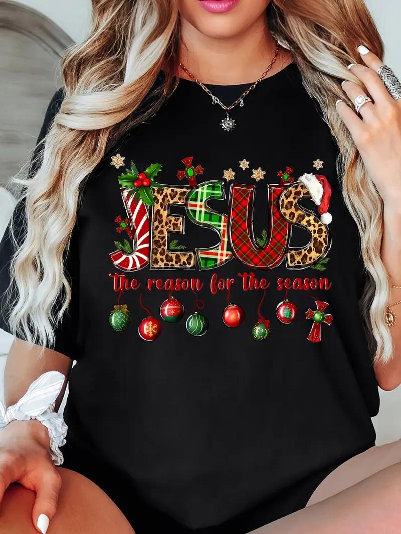 Christmas TShirt for Women Casual Crew Neck  Top with Slight Stretch Festive Graphic Tee AllSeason Short Sleeve Shirt S