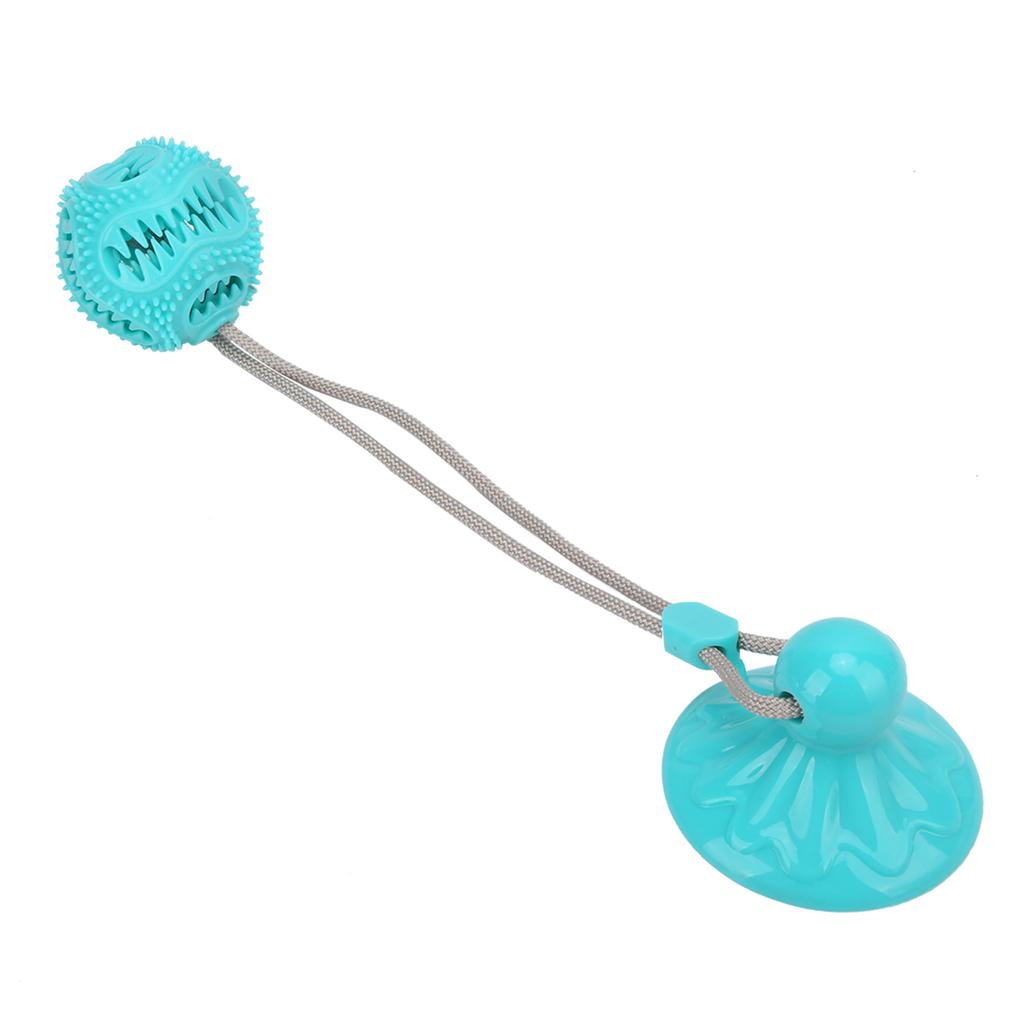 Suction Cup Dog Chewing Toy Molar Spherical Leaker Sucker Bell Dog Rope Ball Toy for DogsLake Blue