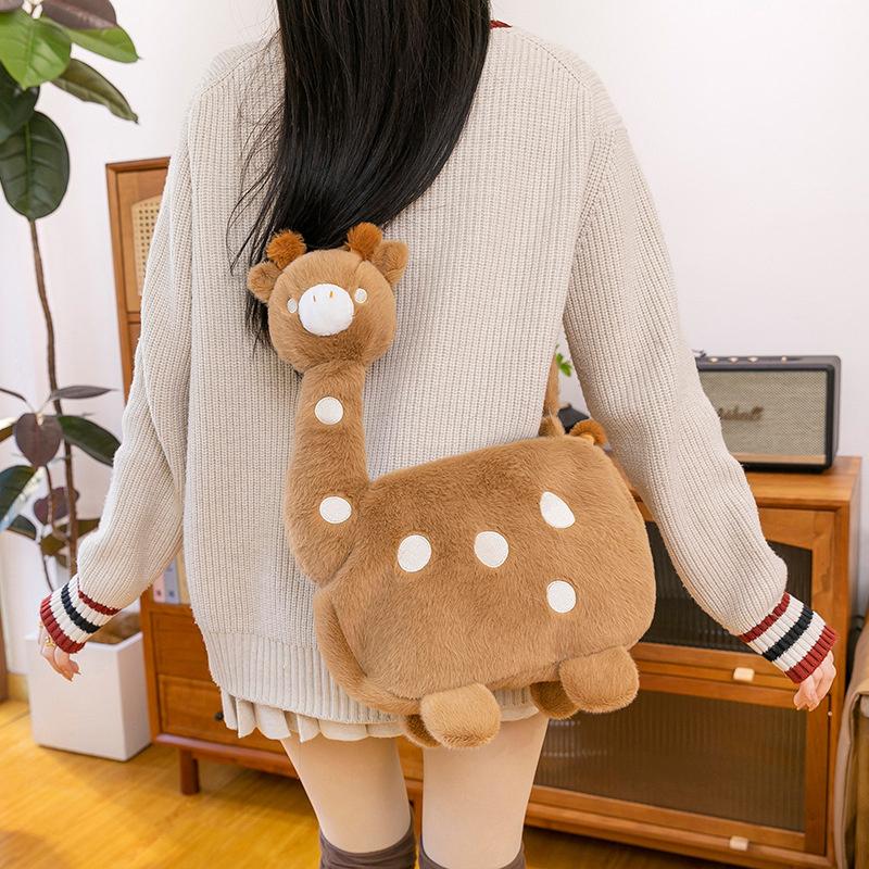 Cartoon Animal Giraffe Plush Crossbody Bag Girly Large Capacity Portable Cute Funny Giraffe Shape Shoulder Bag With Zipper Gifts