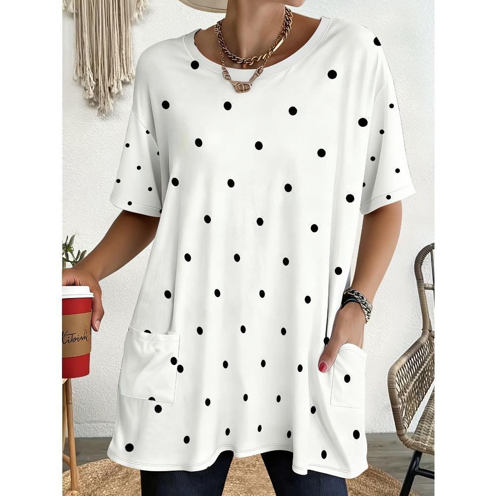Women s Summer Short Sleeved T-shirt, 3D Printed Pocket T-shirt, Casual Plus Size T-shirt 3XL
