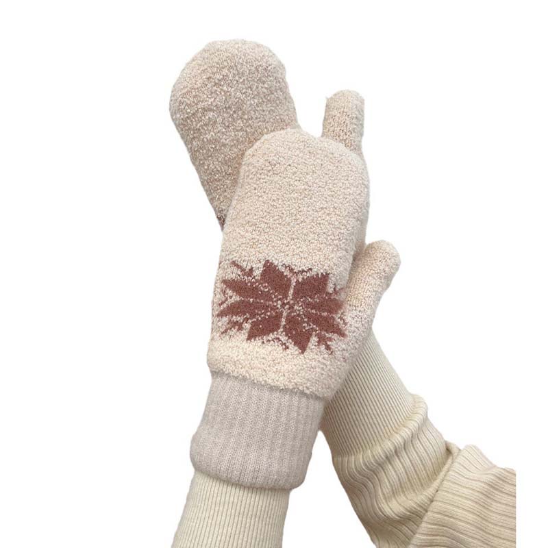 1Pair Snowflake Style Fashion Women Winter Gloves Insulated Extra Warm Fingerless Mittens