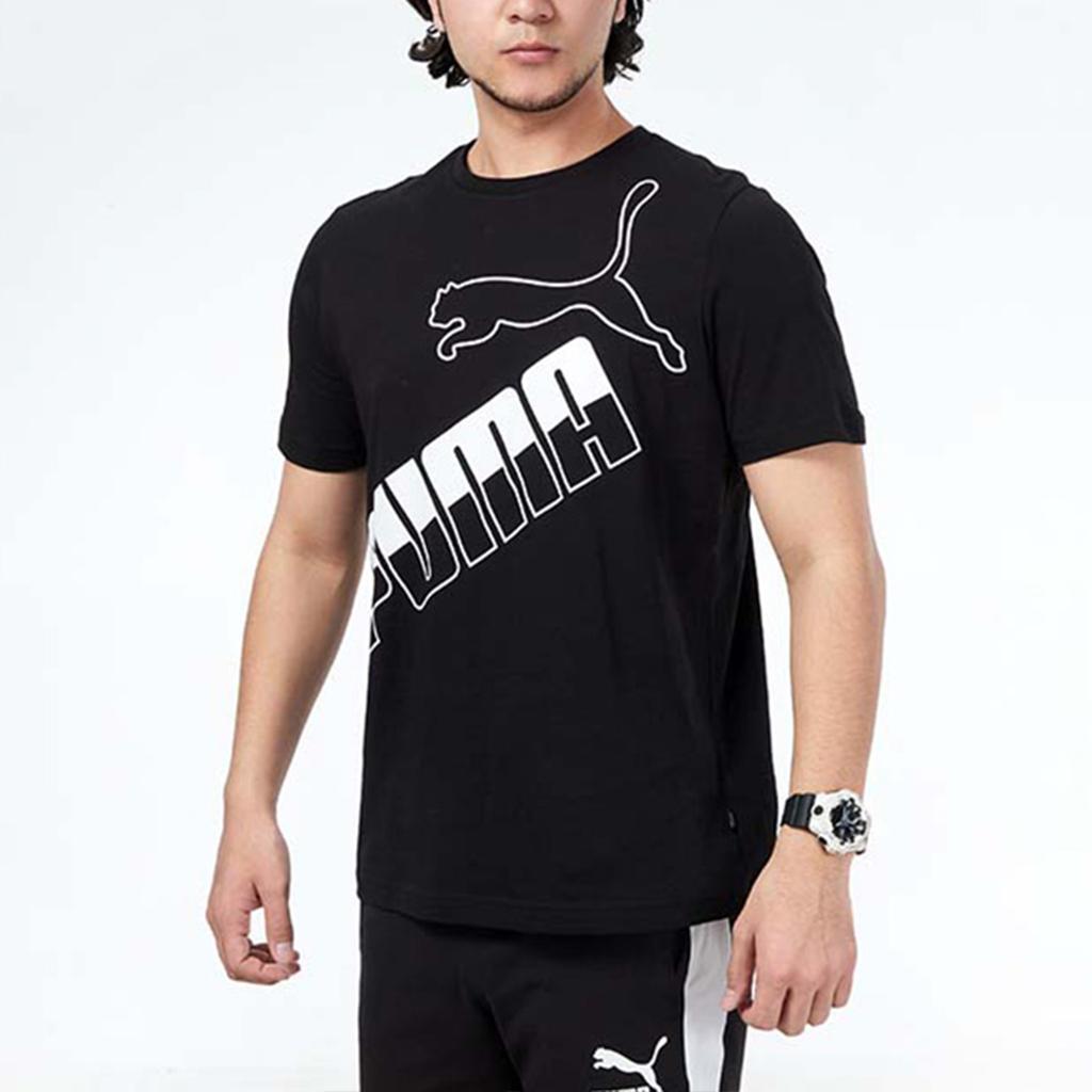 Puma Logo Letter Print Round Neck Sports Short Sleeve T-Shirt Men Tops Black 845572-01