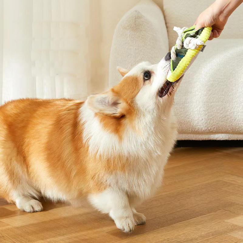 1 Stück Hundespielzeug Schuhe Haustier Baumwollseil Hausschuhe Geräusche machendes Spielzeug Zahnreinigung Eingebauter BB Airbag Runder Ball Glocke Verschiedene