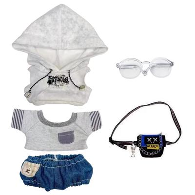 Niannyyhouse 20cm Plush Toy Clothes: Hoodie, T-shirt, Shorts, Backpack, Glasses, and Cotton Doll Accessories (White, 20cm)