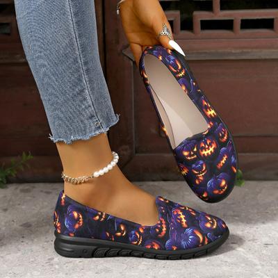 Fashion Women Flat Casual Shoes 2024 New Fashion Spring Autumn Slip-on Round Toe Lightweight Loafers Halloween Pumpkin Women Flat Shoes
