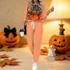 Tvådelad outfit för kvinnor med Halloween-tryck, Långärmad topp med rund halsringning & Joggingbyxor med dragsko, Vardaglig träningsoverall för vår och höst