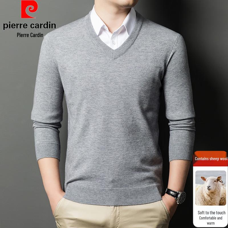 Pierre Cardin Men's Thickened V-Neck Wool Blend Knit Sweater