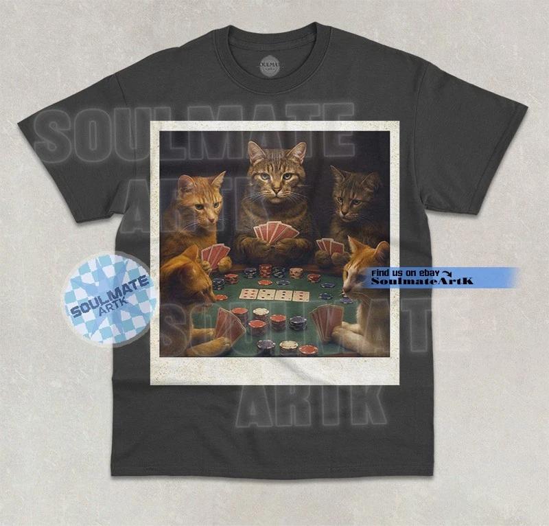 Cats Playing Poker T-Shirt Funny Poker Cat Lover Meme Joke Hilarious Graphic XL