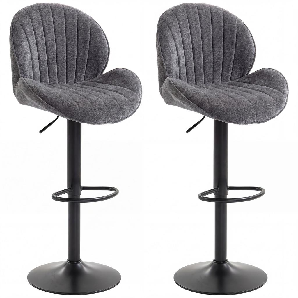 Bar Stools Set of 2, Swivel Barstools with Back, Adjustable Height and Footrest for Kitchen Island, Dining Room, Grey