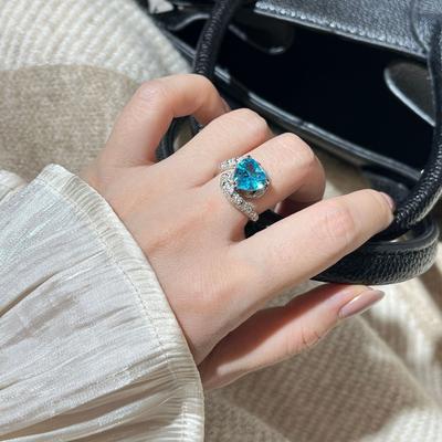 Santa Maria Aquamarine Venice Coast Love Ring Heart Shaped High Carbon Diamond Women'S Ring