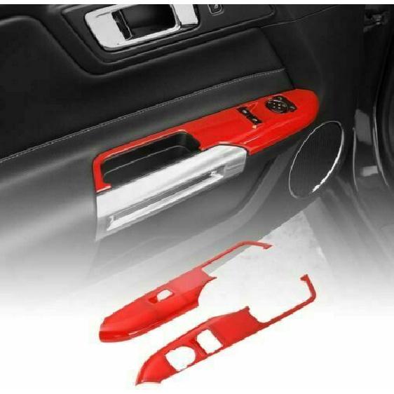 Interior Door Window Lift Panel Switch Trim Decor For Ford Mustang 2015- Red