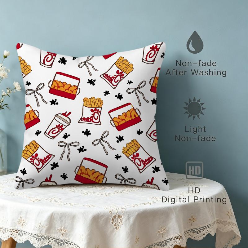 Fried Chicken Print Throw Pillow, 18.18Inch Cute Fast Food Cushion, Soft Polyester For Sofa/Bed/Car, Perfect Gift For Food Fans