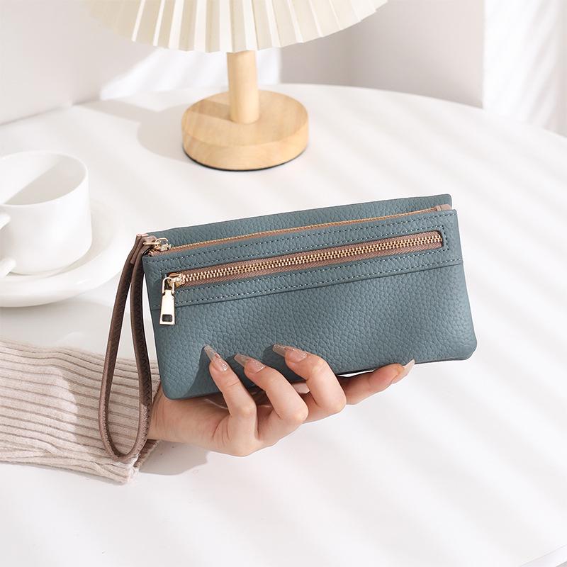 Women's Large Capacity Frosted Double Zipper Long Wallet & Clutch