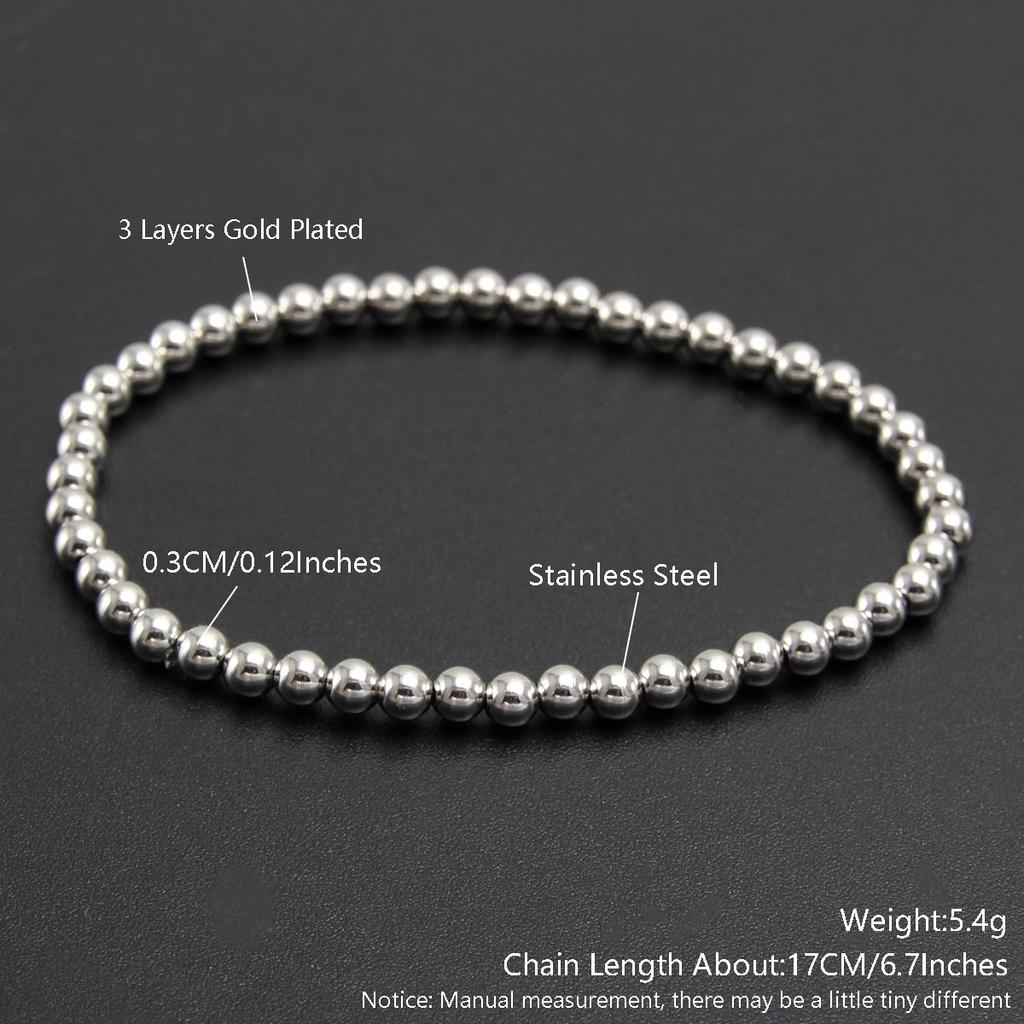MHS.SUN Trend Stretch Stainless Steel Bracelets Gold Sliver Color 2MM 5MM 8MM Stacked Ball Beaded Bracelet For Women Men Jewelry
