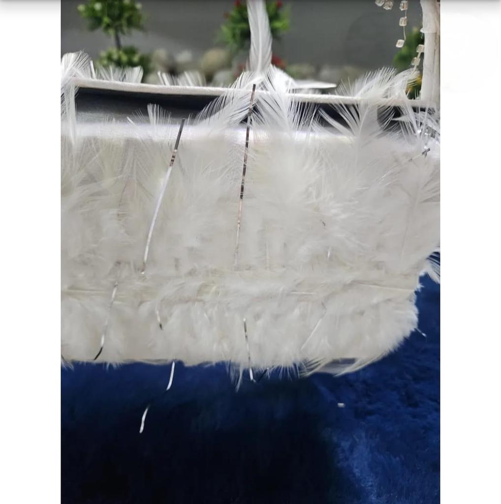 Luxus Weiße Feder Handtasche Designer Abendtasche mit Strassgriff Elegante Hochzeits-Clutch Party- & Cocktailtasche Geschenk für Sie