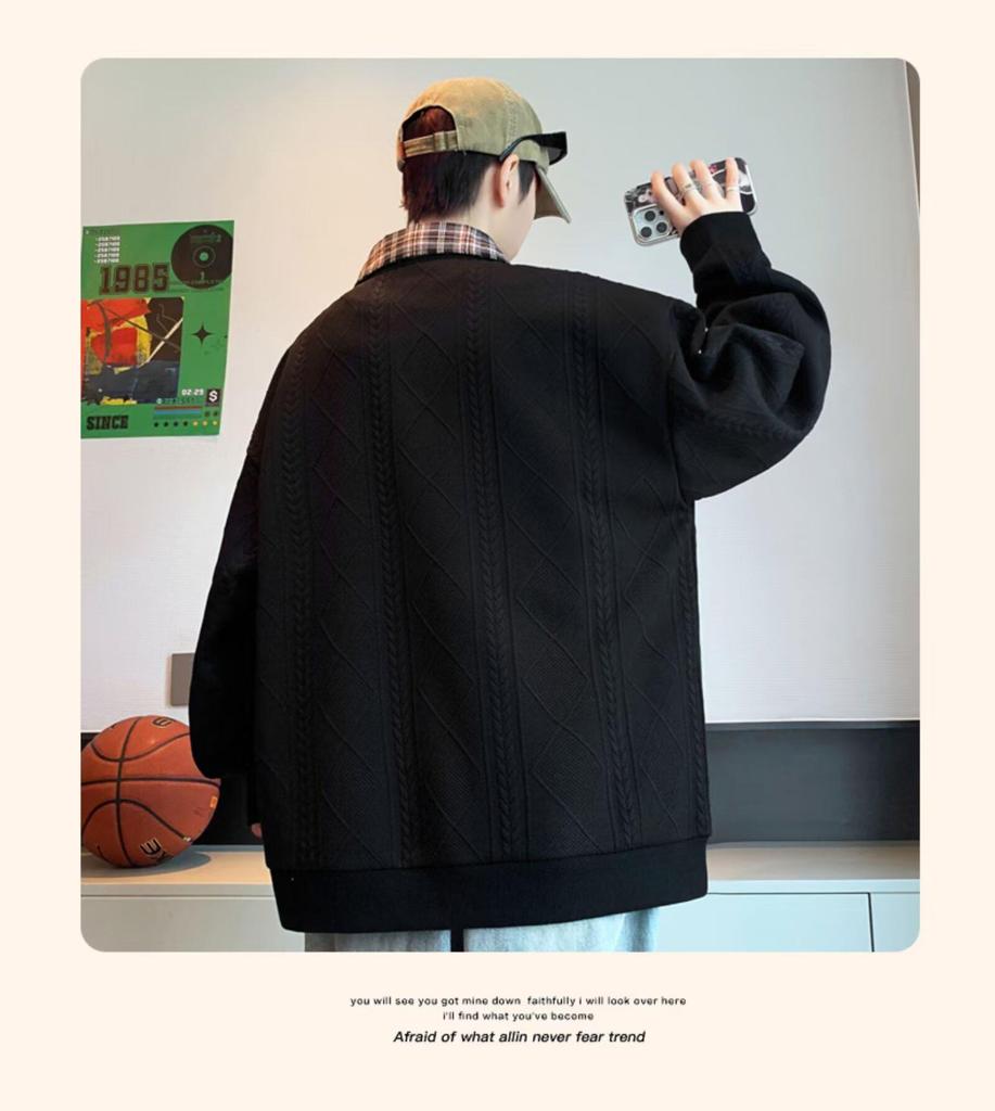 Men's Retro Color Block Plaid Long Sleeve Polo Collar Hoodie