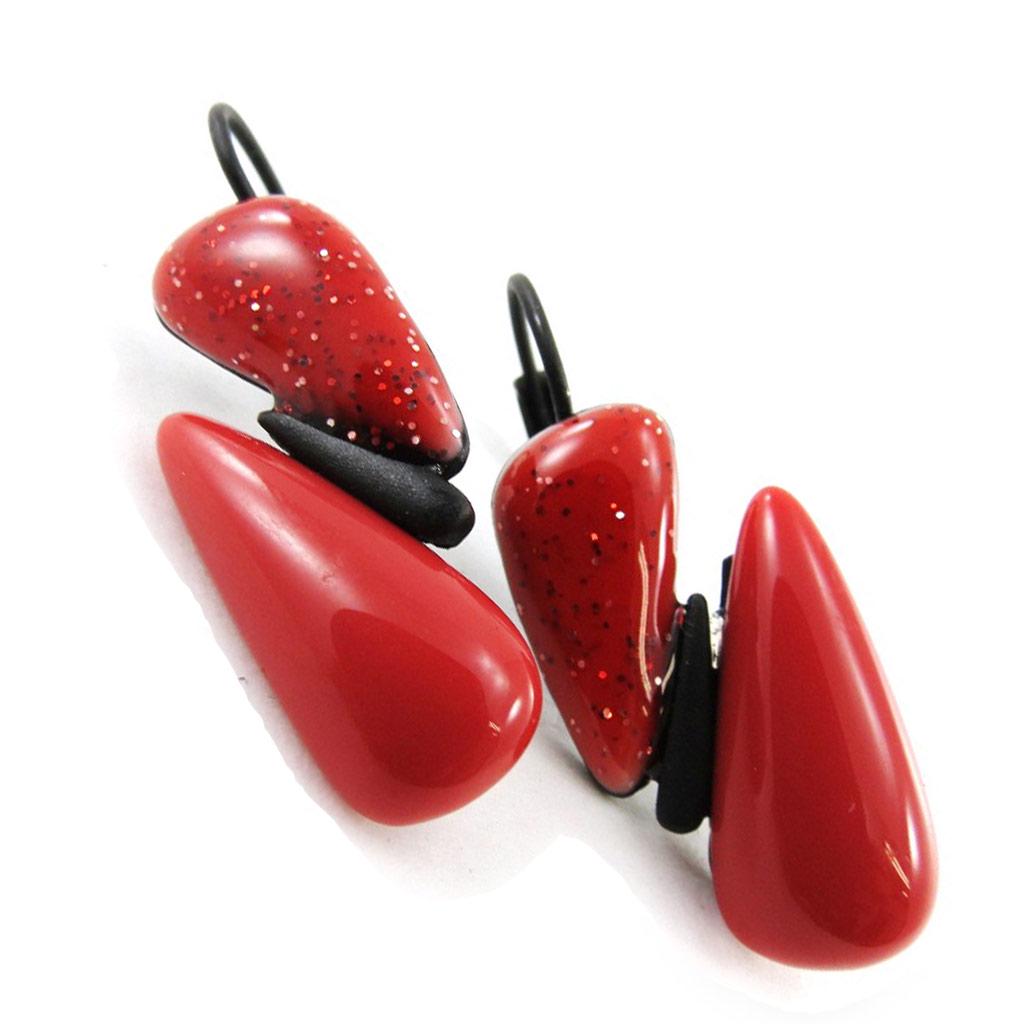 NOA [J1820] - Κρεμαστά Σκουλαρίκια Σχεδιαστή 'Safari' κόκκινα