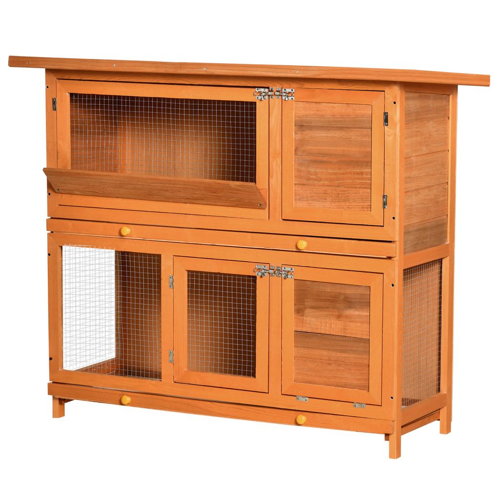 Outdoor Wooden Rabbit Hutch with House and 2-Story Enclosure, 122x48x100 Cm