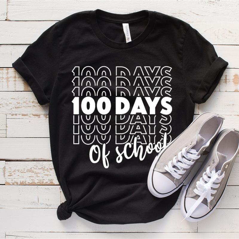 Women's Top 100 Days of School Printed High Street Trendy Fashion Casual Cotton T-Shirts Women’s