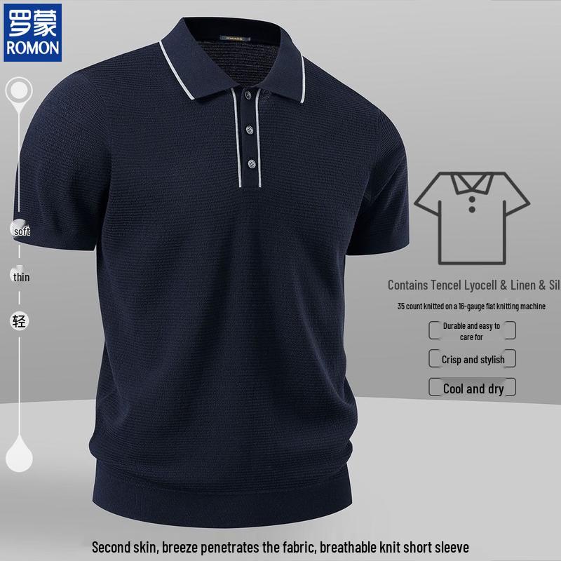 ROMON Men s Linen Silk Blend Polo T-Shirt 2XL