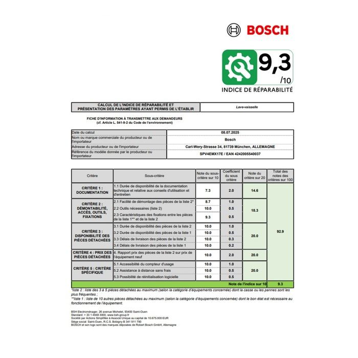 Bosch Lave-vaisselle 45cm 10 couverts 44db tout intégrable - SPV4EMX17E