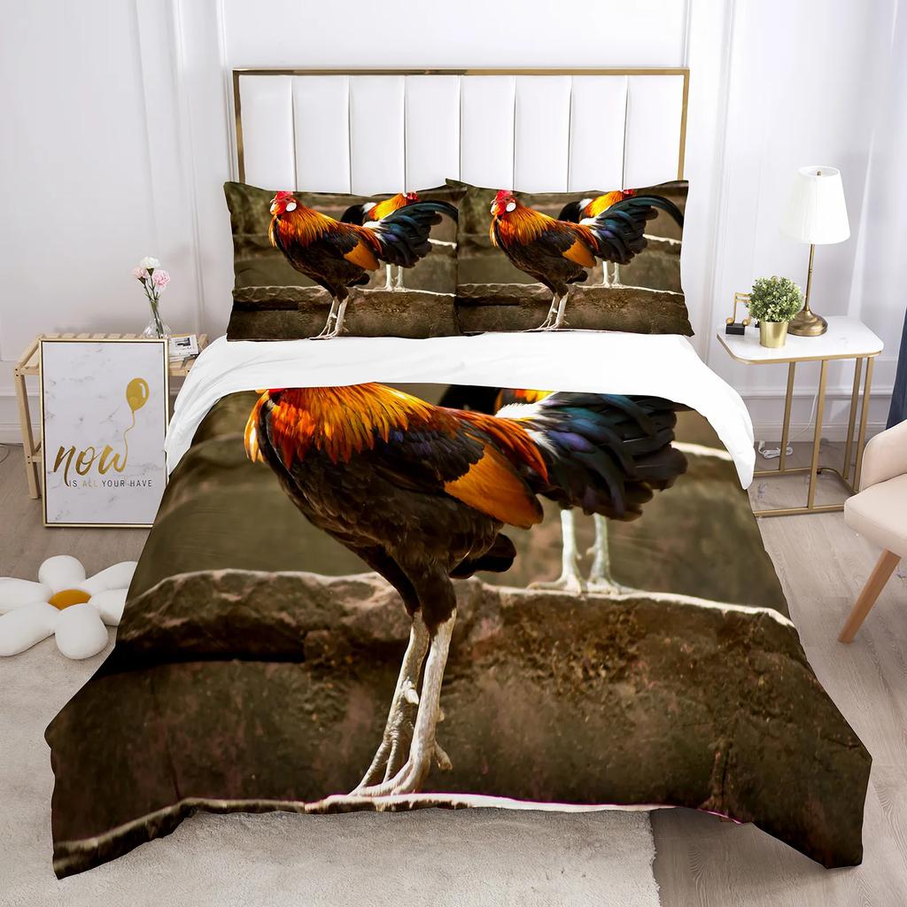 Chicken Duvet Cover Set Cool Animal Pattern Comforter Cover Funny Chicken Pattern Bedding Set Microfiber Wildlife Quilt Cover
