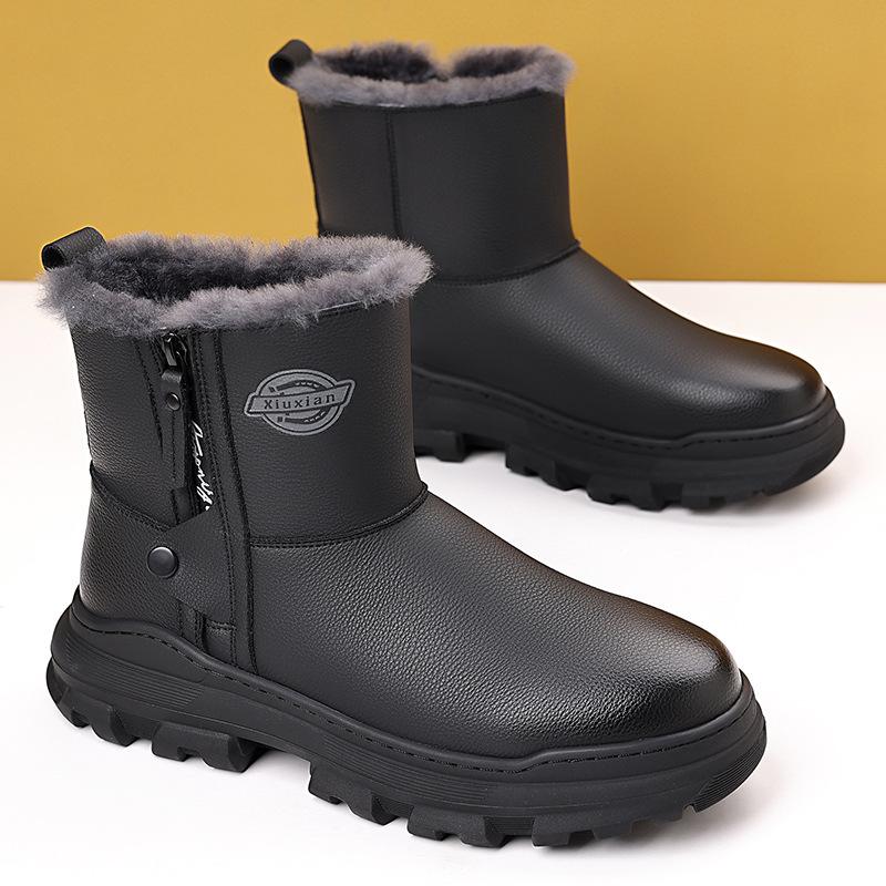

Зимние мужские сноубутсы из новой шерсти, натуральная кожа, коровья замша, теплые, для улицы, высокие, обувь из хлопка Северо-Востока, мужские, тренд 44 чёрный